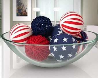 Patriottische decoratieve bollen, rood wit blauw middelpunt, ambachtelijke projecten, 4 juli (6 counts)