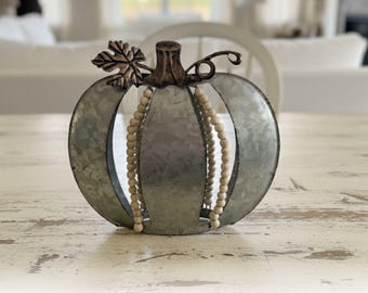 Silver Distressed Fall Pumpkin Home Autumn Decoration Kitchen Accent Thanksgiving 9" Height