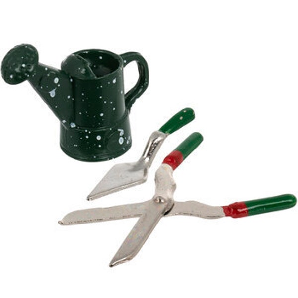 Miniature Garden Tools, Mini Planting Tools, Gardening Tools, Garden Watering Can, Spade, Shears Miniatures