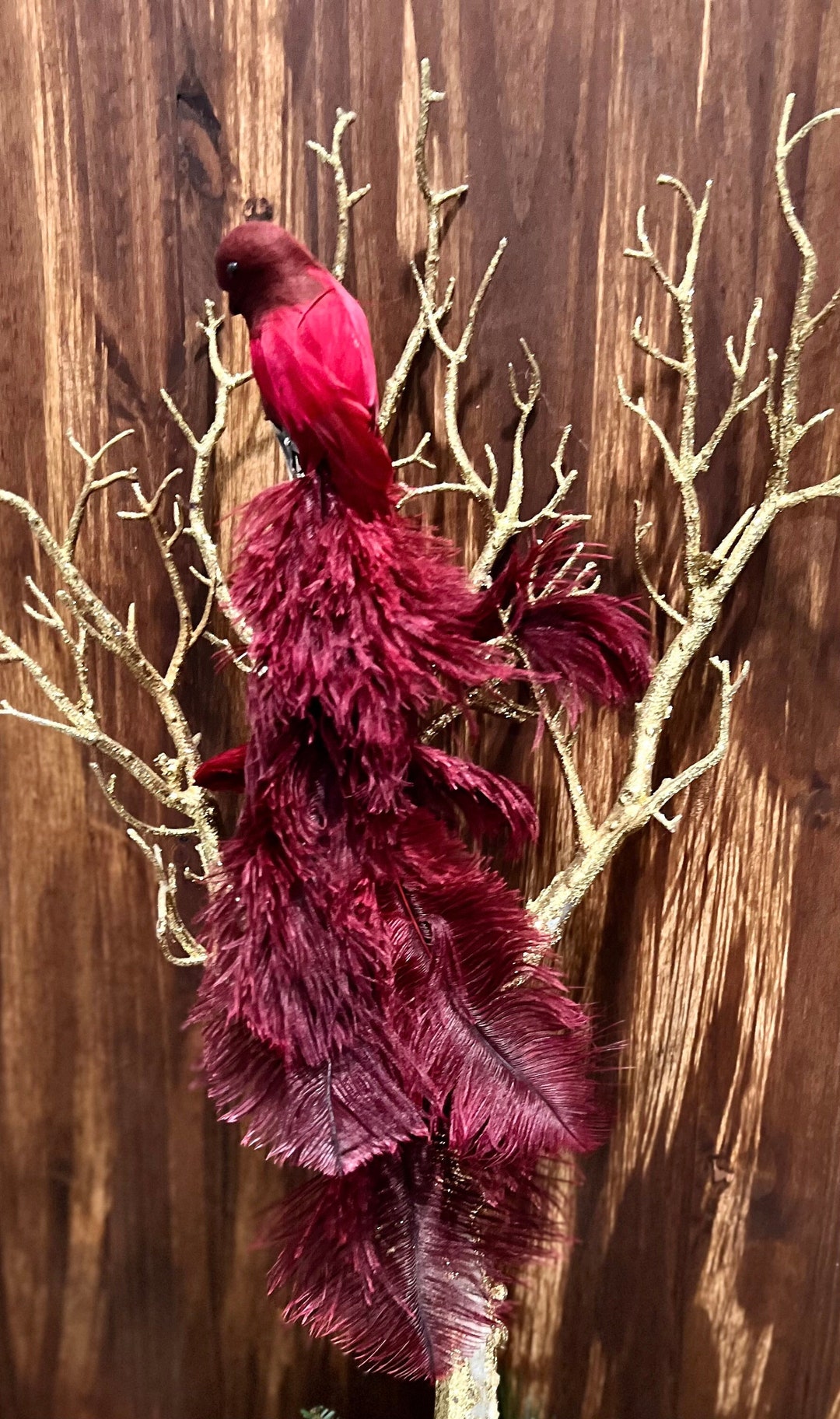 15 Bird Clip Christmas Tree Decoration Green Feather Tail Red or Green