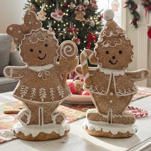 Gingerbread Girl, or Boy Glittered Christmas Figurine Home Holiday Decoration Choose Style