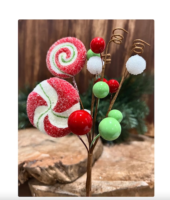 Christmas Picks and Sprays, Christmas Candy Ornaments, Lollipops,  Peppermint Decor, Christmas Craft Supplies, Wreath, Peppermint Pick -   Denmark