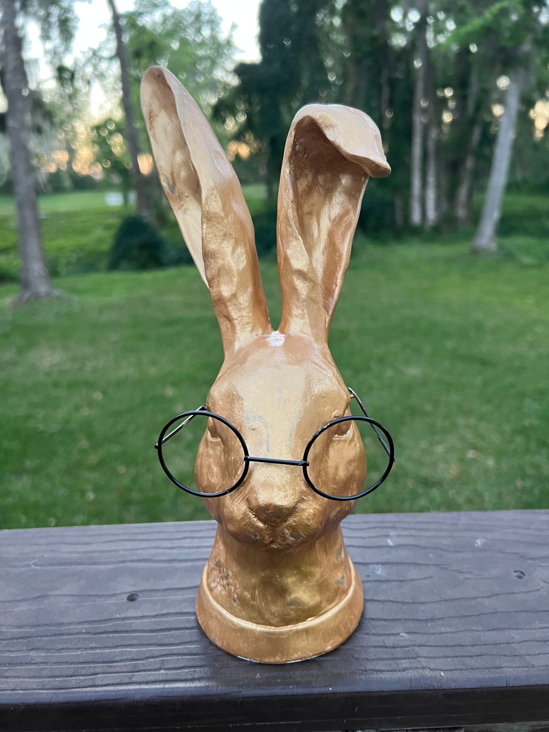 10 3/4 H Gold Distressed Easter Rabbit With Glasses Bunny Bust Etsy