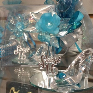 Sweet 16 Acrylic Turquoise Flower with High Heel Shoe Favor Gift