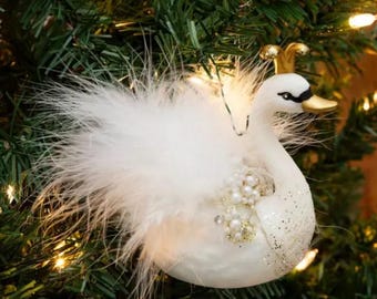 キラキラ輝く白鳥のオーナメント クリスマスツリーの飾り ホーム