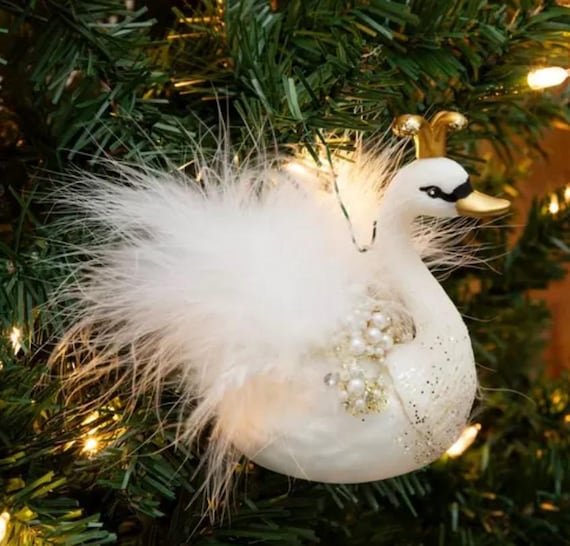 キラキラ輝く白鳥のオーナメント クリスマスツリーの飾り ホーム
