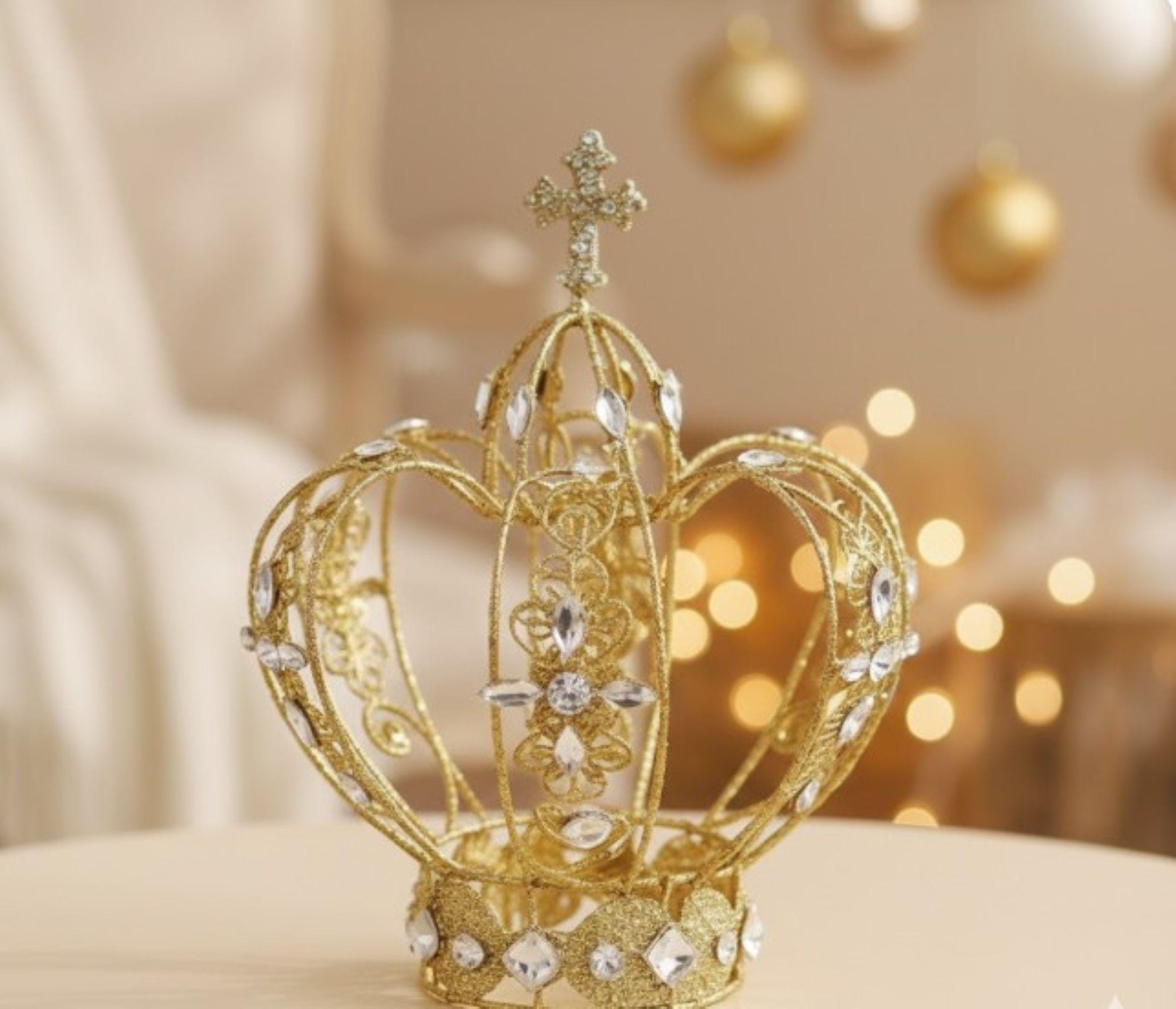 Christmas Crown, Reindeer Crystal Tiara, White Christmas Party, Xmas Tree Topper Gold Antler Crown Winter Deer Tiara Festive Christmas  main image 2
