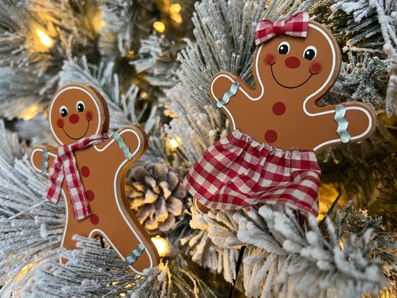 Gingerbread Girl and Boy Christmas Floral Picks, Vase Fill, Wreath  Attachments set of 2 Christmas Tree Picks 