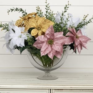 Glitter Poinsettia Flower Stem Picks Christmas Flower Pick