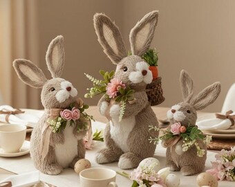 Decorazione per albero di Pasqua, in peluche, con coniglietto primaverile, carota, per cestino per alberi, decorazione per feste, colore grigio