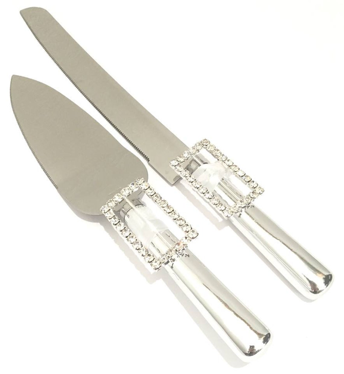 Rhinestone Silver or Gold Cake Knife Server Set for Weddings Etsy