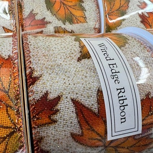 30 feet Glitter Leaf Wired Edge Ribbon - 2 1/2&quot; Fall Autumn Home Craft DIY Projects Supplies = 10 yards
