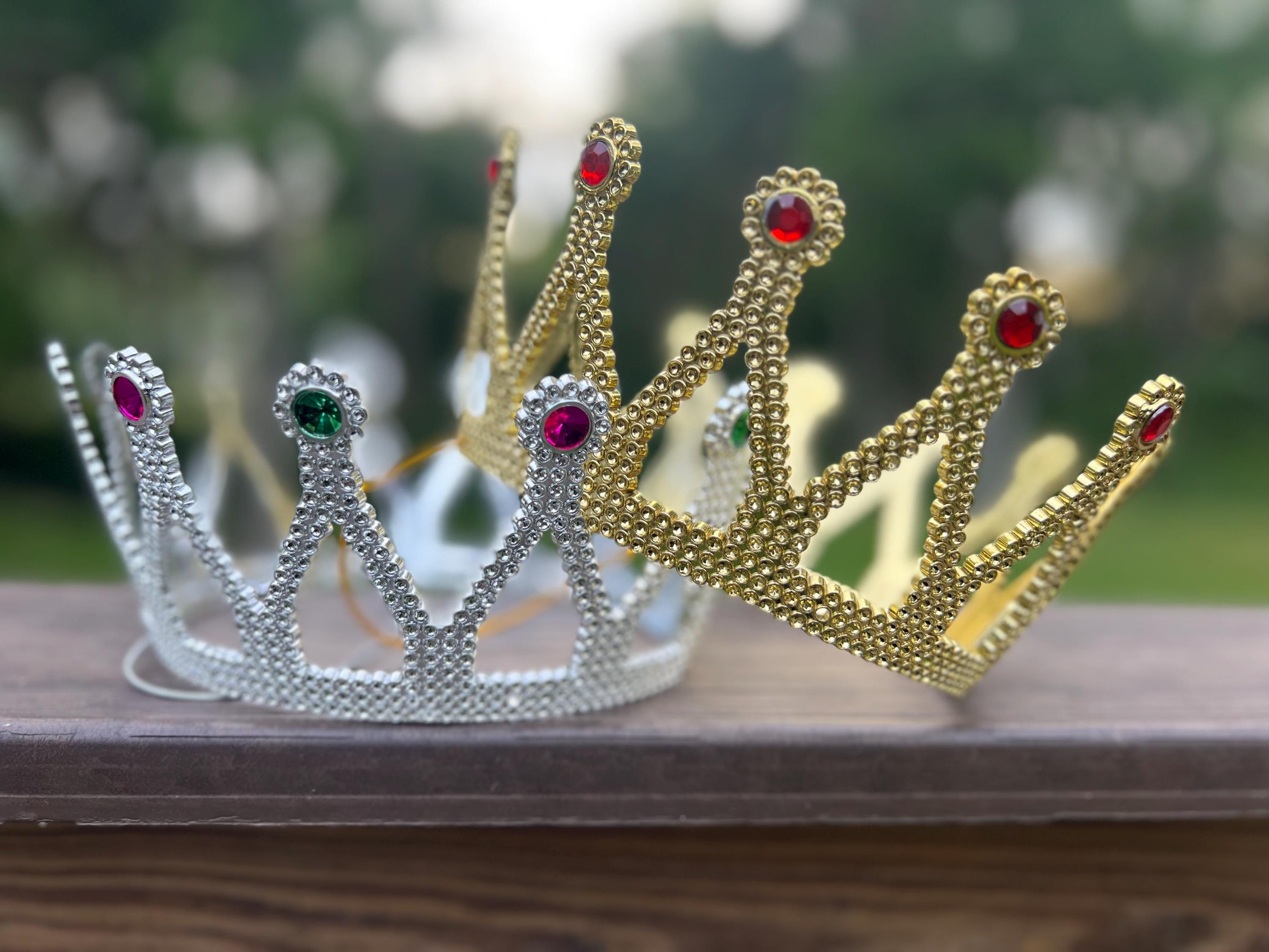 King or Queen Gold or Silver Jeweled Plastic Crown 