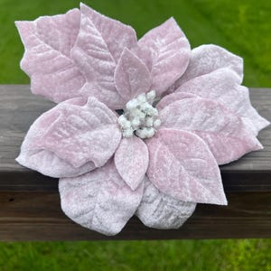 Light Pink Velvet Poinsettia Stem Pick Christmas Flower Decoration