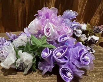 10 pezzi assortiti di organza di lavanda: mazzi di fiori in miniatura, fiori artigianali, progetti fai da te, tutti i giorni, per tutte le occasioni