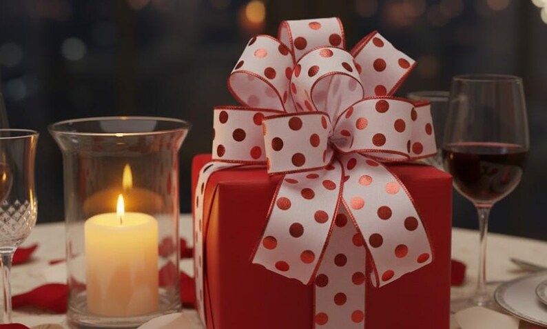 Ruban de luxe en velours blanc à pois - Bordure pailletée rouge - Ruban design avec bordure métallique de 10 mètres pour décoration de Noël, emballage cadeau et fêtes image 6