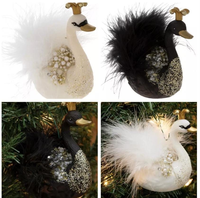 キラキラ輝く白鳥のオーナメント クリスマスツリーの飾り ホーム
