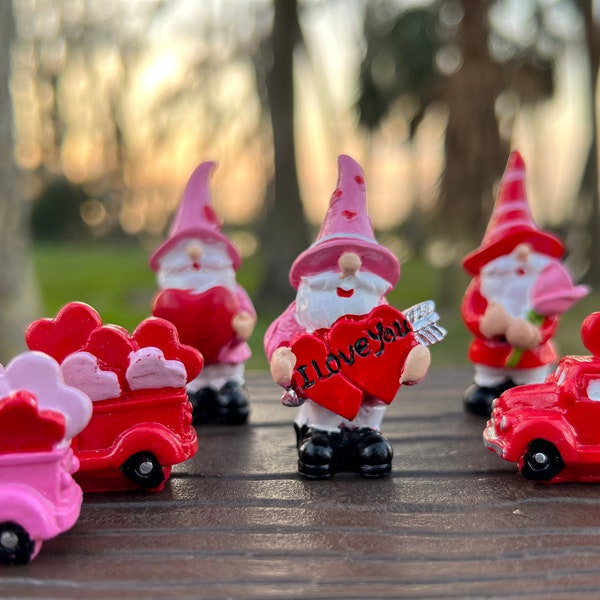 3 pc Miniature Valentine’s Day gnomes, miniature Valentine’s Day trucks, valentines tiered tray, mini Valentine’s Day figures, Valentine’s