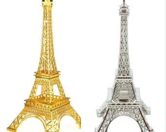 6" Gold or Silver Eiffel Tower Paris France Metal Stand Model For Table Decoration