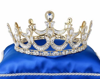 Tiara de casamento coroa de ouro ou prata com strass para casamento, festa de 16 anos, baile de formatura
