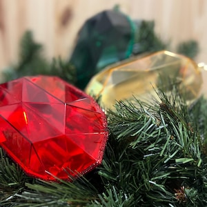 6.5 inch, Gold Oval Cut Ornament, Gem, Jewel Ornament, Wreath Attachment, Christmas Decor, Tree Ornament, Party Decor