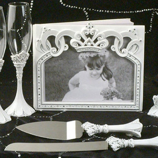 Queen For A Day Wedding Accessories Set Guest Book, Toasting Cups, Pen Or Cake knife Set
