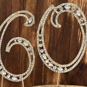 Gold Number Rhinestone Crystal Metal Cake Topper - 7" H