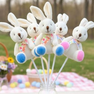 Easter Bunny Plush Picks - Spring Floral Centerpiece Stems