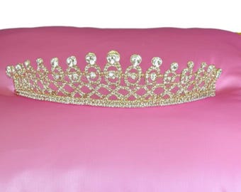 Tiara de coroa de strass dourado elegante para todas as ocasiões mulheres meninas casamento aniversário doce 16 baile lembrança 1,75 polegada de altura