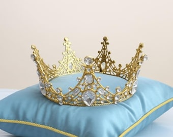 Coroa de cristal com strass em ouro rosa - Coroa de ouro/coroa de prata para casamento, enfeite de cabeça de aniversário, topos de bolo ou decoração de centro de mesa