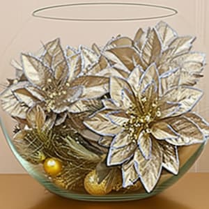 Gold and Silver trim  Glitter Poinsettia Pick and Blacked Ice Pick Christmas Decoration Wreaths Trees Centerpieces