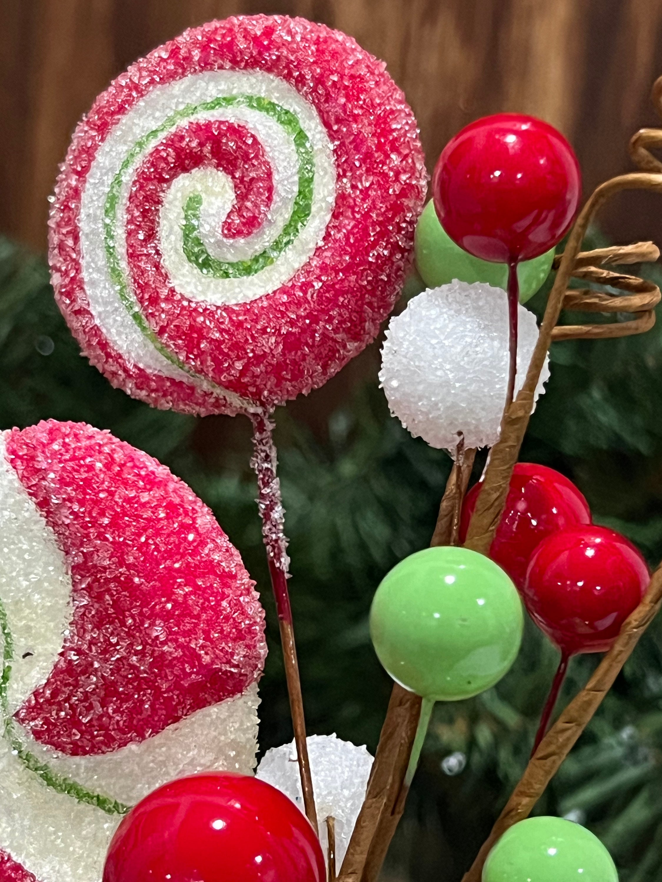 aflyu 10 pieces christmas tree topper decoration branch candy lollipop picks  sprays for christmas tree deocration