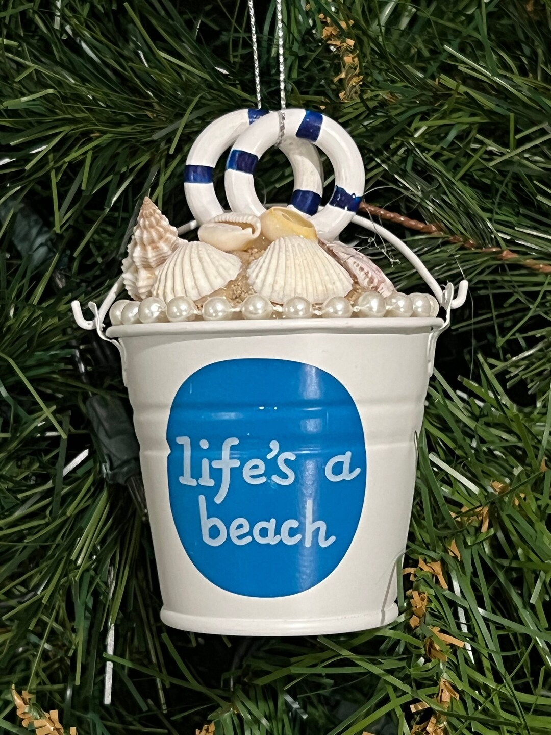 Life's A Beach Pail Bucket Christmas Ornament Nautical Theme Coastal