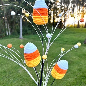 27" Velvet Rope Candy Corn Spray Pick Halloween Decoration Stem