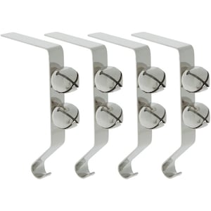 4 Silver Metal Jingle Bell Chirstmas Stocking Holders