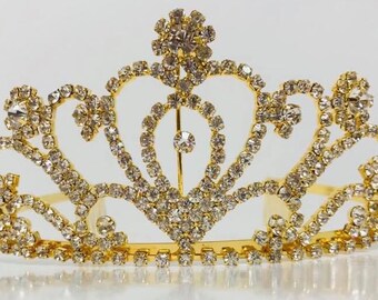 Gold Rhinestone Heart Tiara Princess Crown For Wedding Sweet 16 Mis Quince Anos Gift