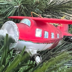 Czerwony szklany samolot ozdoba choinkowa | Prezenty świąteczne dla pilotów