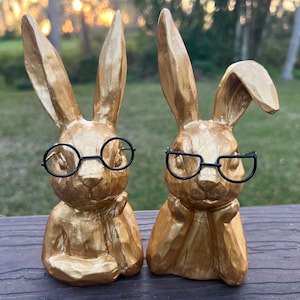 Coniglio pasquale in oro invecchiato Thinking Gold con occhiali Busto di coniglio