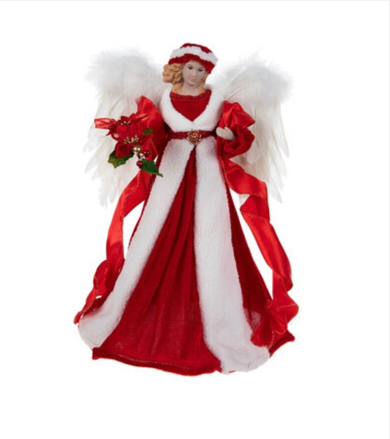 Red and White Stunning Angel Tree Topper Christmas Home Etsy