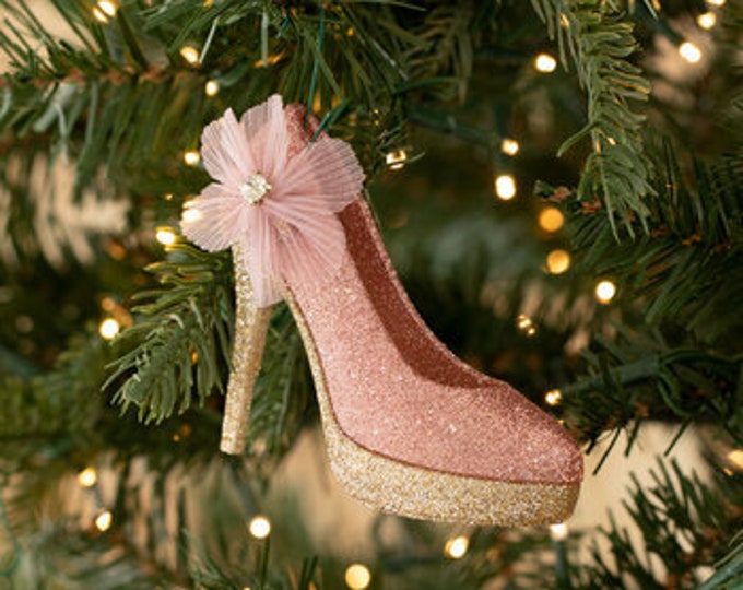 Rose Gold Glitter High Heel Shoe Ornament Christmas Tree Decoration