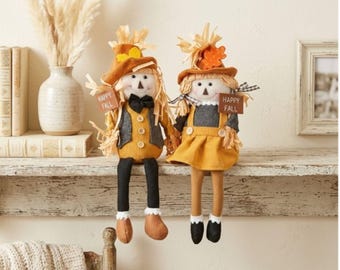 2 pc Scarecrow Shelf Sitter Home Fall Autumn Table Decoration