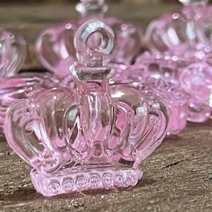 12 - 3d Clear Pink Plastic Crown Charms Embellishment Party Favor DIY Projects Scrapbooking Accessories Prince or Princess Parties