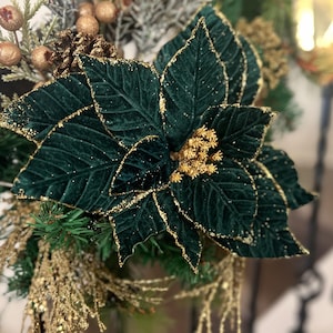 Velvet Poinsettia Stem Christmas Tree Trimming Home Wreath Accent Decoration 11" W