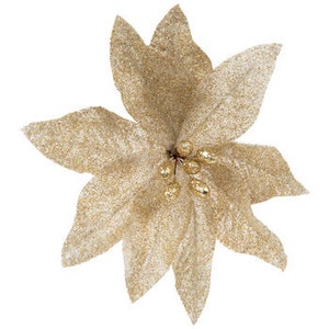 Gold Glitter Poinsettia Pick Stem Christmas Tree Trimming Home Decoration Keepsake Wreath Decorations