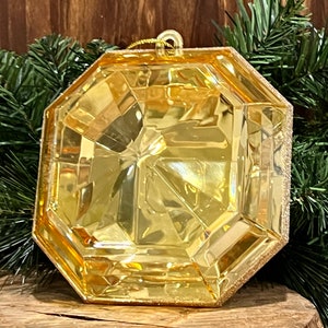 6 Inch, Square Gold Emerald Cut Ornament, Gem Ornament, Jewel Ornament, Wreath Attachment, Christmas Decor, Tree Ornament
