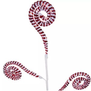 Sparkling Red And White Sequin Spiral Christmas Stem Pick Tree Trimming Accent for Home Decor Wreath Diy Floral Arrangment Decoration
