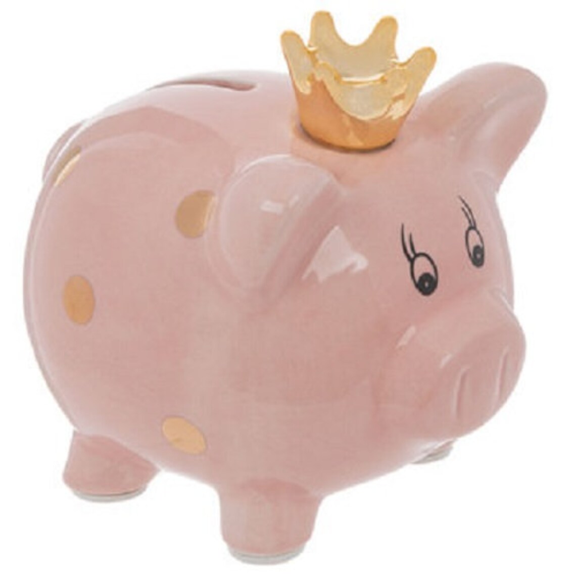 Pink and Gold Polka Dot Piggy Bank With Crown Ceramic Home Etsy