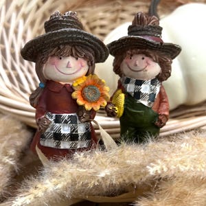 2 pc Set Resin Fall Scarecrow Harvest Thanksgiving Home Decoration