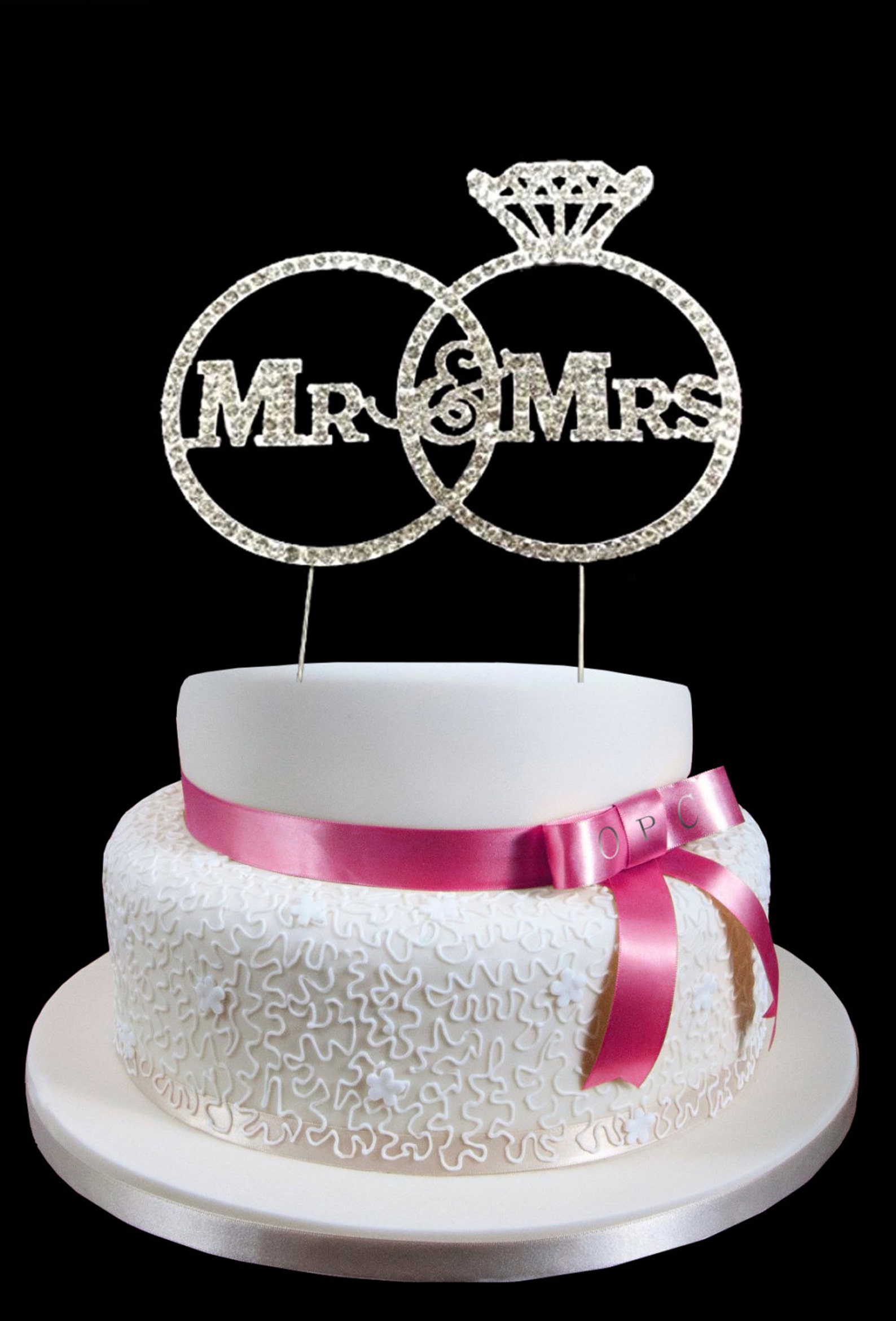 Silver & Rhinestone Mr and Mrs Cake Topper Decoration | Etsy