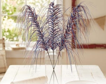Sparkling American Fireworks Tinsel Spray | Red, White And Blue Glitter Palm Pick for 4th of July Patriotic Centerpiece Stems